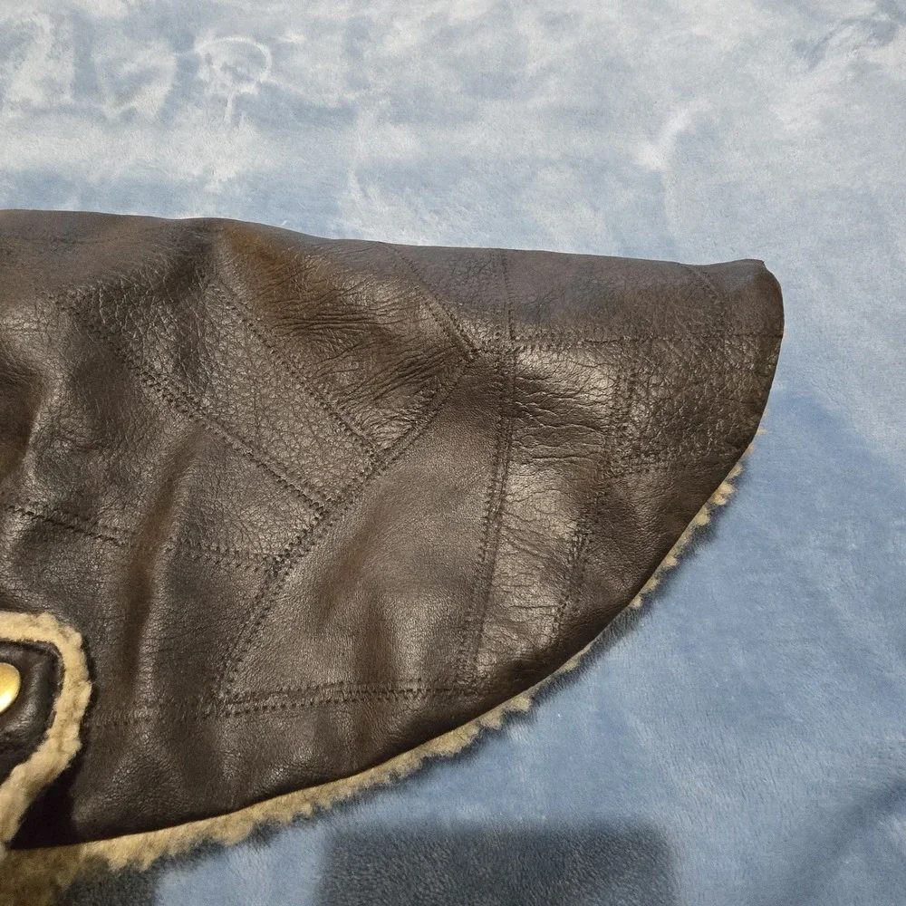 Brown Bomber Dog Jacket‎ Size Medium Faux Leather Sherpa Lined Coat Walk Winter